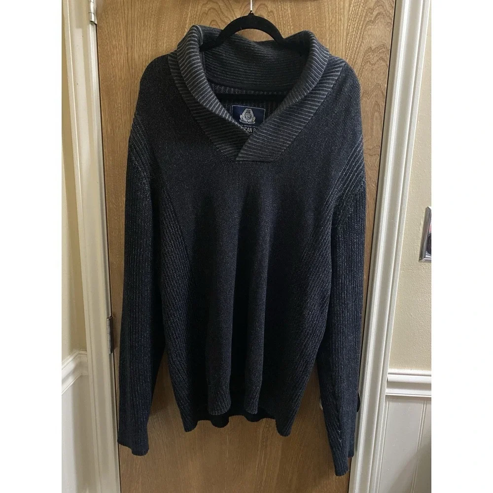 American Rag Mens Cowlneck Sweater Size XXL Black Cotton Stretch Pullover Twill